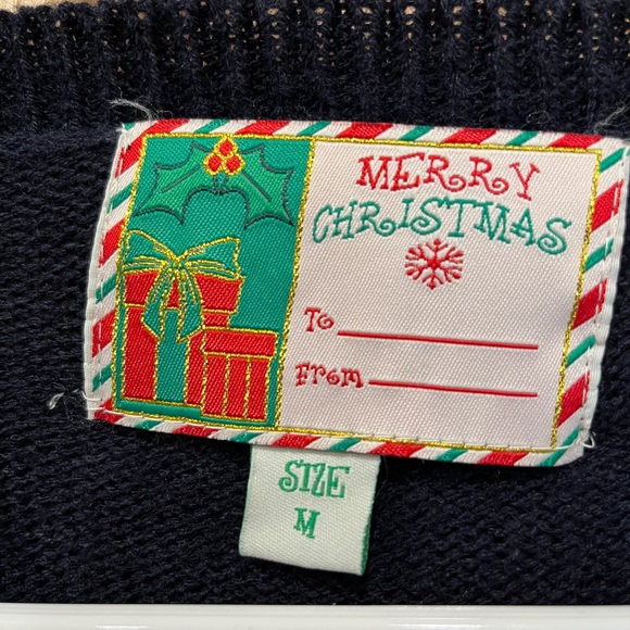 Bah Humpug Christmas Pug Sweater Navy Blue w/ Gold Sequin Stars & Antlers Medium - Picture 5 of 6